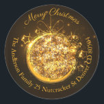 Christmas bauble gold glitter address  classic round sticker<br><div class="desc">Add a beautiful holiday detail to your holiday cards, and other correspondence during the Christmas season with this festive round return address envelope seal. An elegant gold glitter Christmas bauble accents the centre of the design on a warm dark background for a contrast-rich text. Personalise with your family name, street...</div>