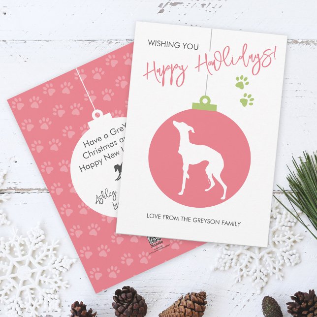Christmas Bauble Italian Greyhound Dog Silhouette Holiday Card (Creator Uploaded)