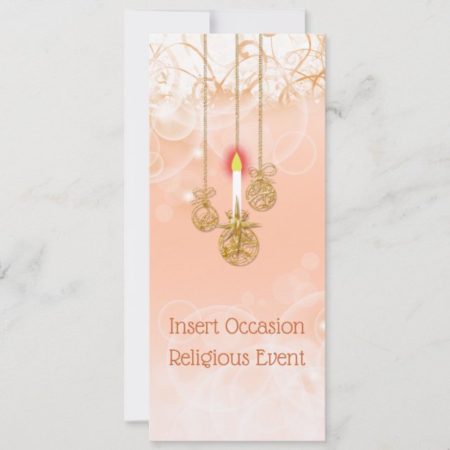 Christmas bauble lit candle floral swirl invitation (Front)