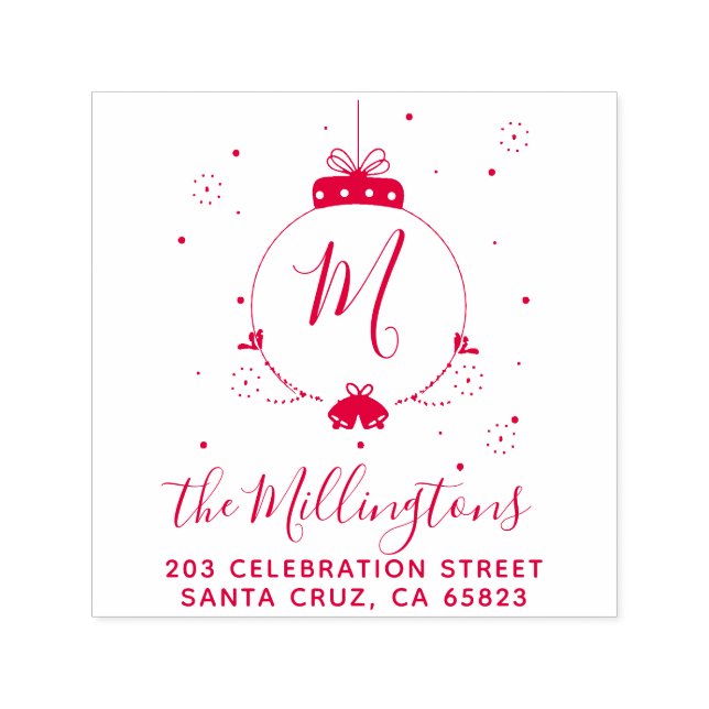 Christmas Bauble Monogram Name & Return Address Self-inking Stamp (Design)