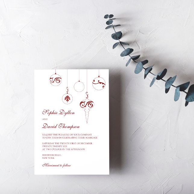 Christmas Bauble Ornaments Winter Red Wedding Invitation (Christmas Baubles Wedding Invitation - Berry Red Winter Wedding)