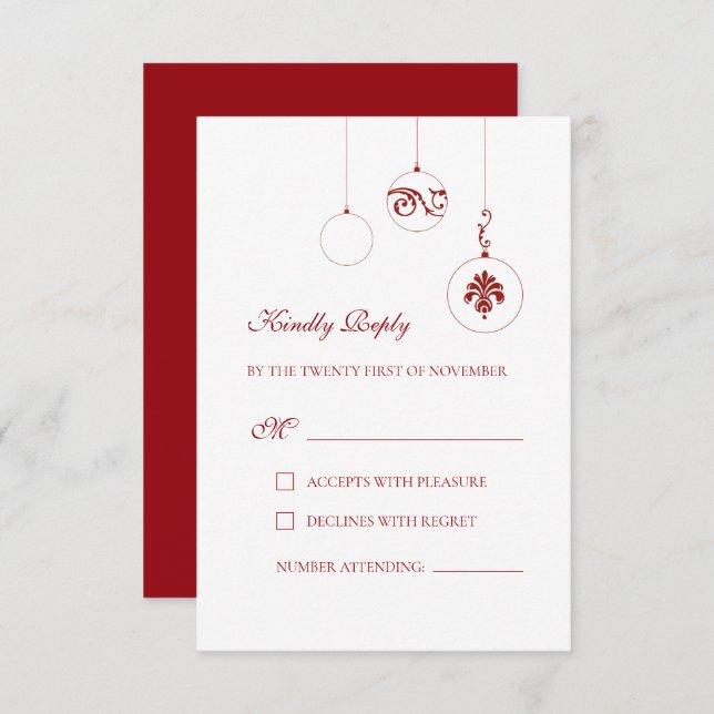 Christmas Bauble Ornaments Winter Red Wedding RSVP Card (Front/Back)