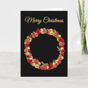 Christmas Bauble wreath with greeting black blank Card