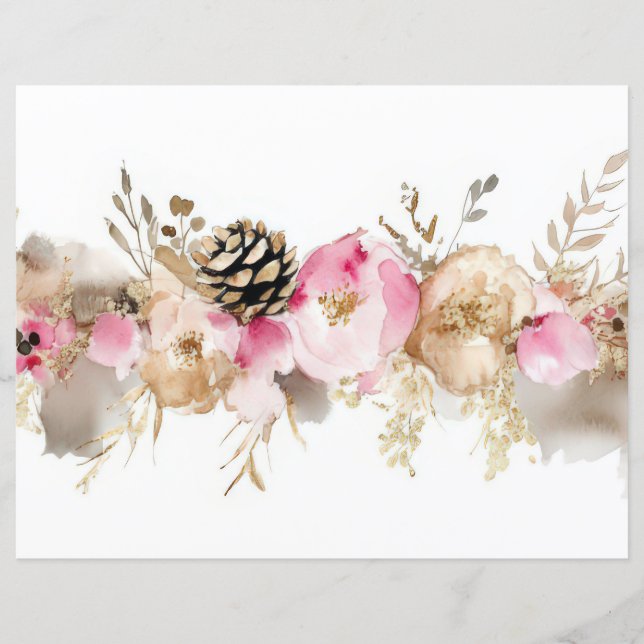 Christmas Baubles and Flowers Scrapbook Paper (Front)