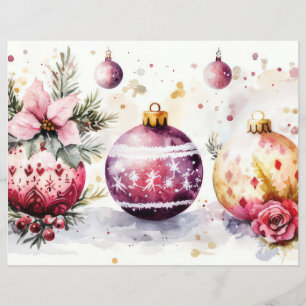 Christmas Baubles and Flowers Scrapbook Paper