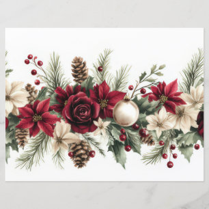 Christmas Baubles and Flowers Scrapbook Paper
