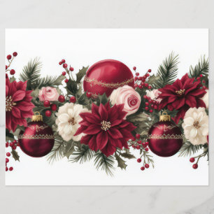 Christmas Baubles and Flowers Scrapbook Paper