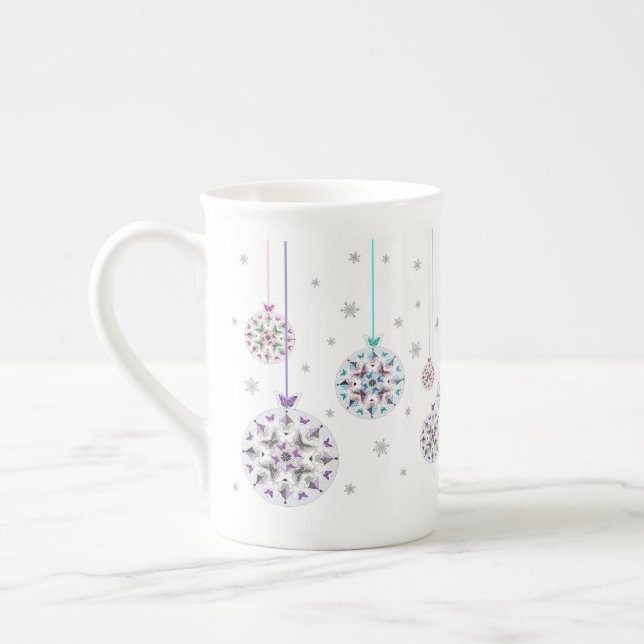 Christmas Baubles Bone China Mug (Left)