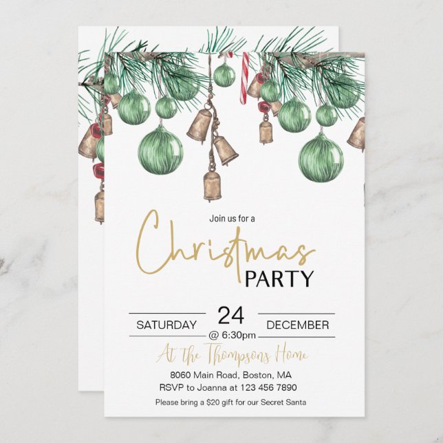 Christmas Baubles Holiday Dinner Party Invitation  (Front/Back)