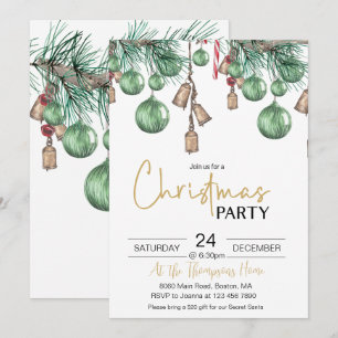 Christmas Baubles Holiday Dinner Party Invitation