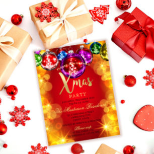 Christmas Baubles Holiday Xmas Party Invitation Postcard