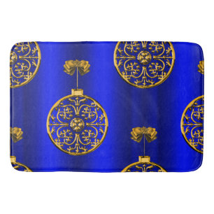 Christmas Baubles on Blue Bath Mat