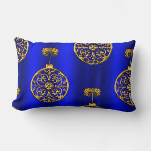 Christmas Baubles on Blue Lumbar Cushion