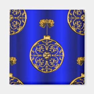 Christmas Baubles on Blue Magnet