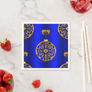 Christmas Baubles on Blue Napkin