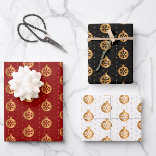 Christmas Baubles on Red, Black and White Wrapping Paper Sheet
