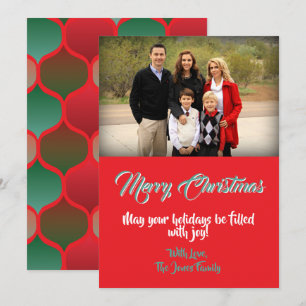 Christmas Baubles on Red Holiday Flat Card