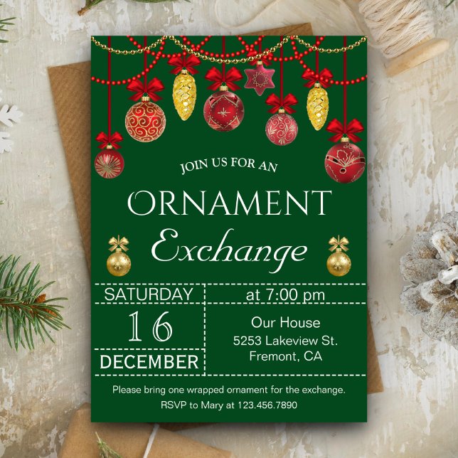 Christmas Baubles Ornament Exchange Party Invite (Creator Uploaded)