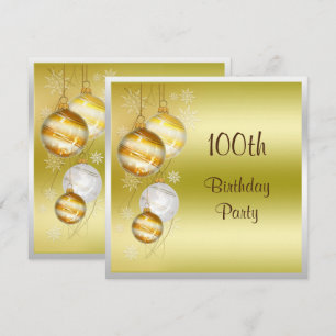 Christmas Baubles & Stars 100th Birthday Invitation