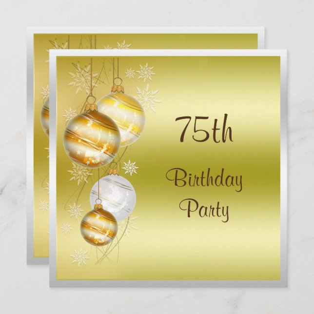 Christmas Baubles & Stars 75th Birthday Invitation (Front/Back)
