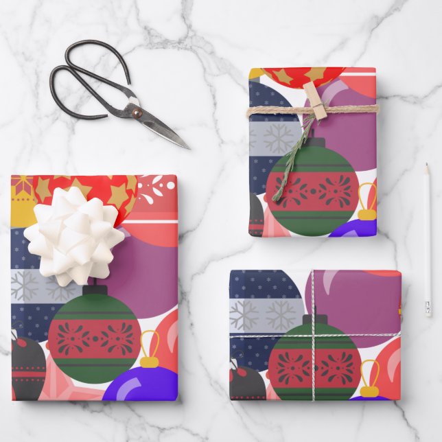 Christmas Baubles  Wrapping Paper Sheet (Front)