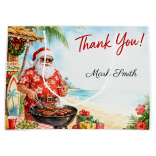 Christmas BBQ Santa Claus Tropical Beach  Large Gift Bag