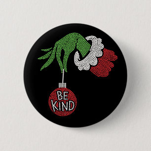Christmas Be Kind Jingle Ball Rhinestone Bling 6 Cm Round Badge