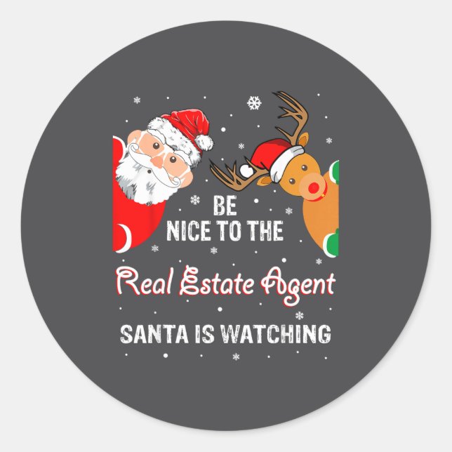 Christmas Be Nice To The Real Estate Agent Santa  Classic Round Sticker (Front)