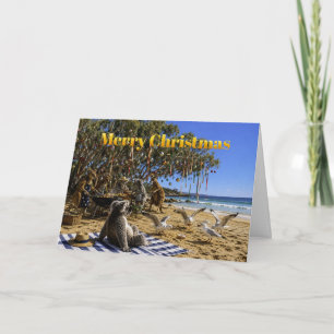 Christmas Beach BBQ with Kangaroos and Koalas Holiday Card