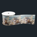Christmas Beach Gift With Starfish Satin Ribbon<br><div class="desc">A beautifully wrapped gift adorned with starfish patterns sits in the golden sands of a beach,  with gentle ocean waves lapping in the background</div>