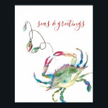 Christmas Beach House Watercolor Print<br><div class="desc">Add a splash of seaside cheer to your holidays with this watercolor art poster custom print featuring a festive blue crab decked out in Christmas lights. Titled “Seas & Greetings, ” this unique watercolor painting captures the joy of the season with a coastal twist. Designed by Palm Beach artist Victoria...</div>