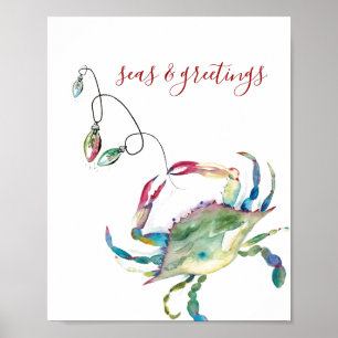 Christmas Beach House Watercolor Print