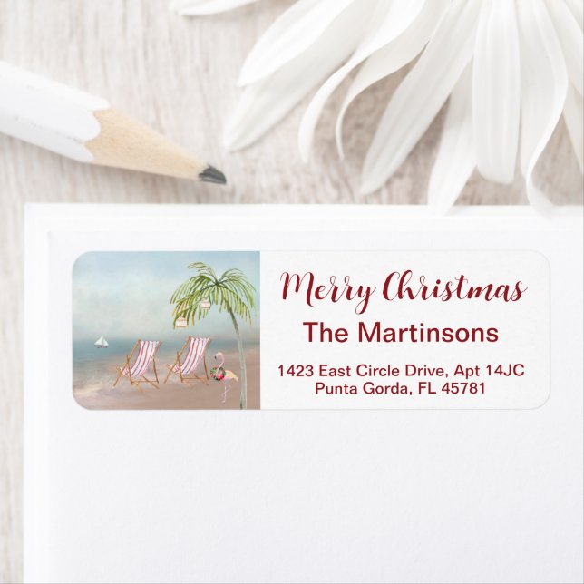 Christmas Beach Ocean Return Address   Return Address Label (Insitu)