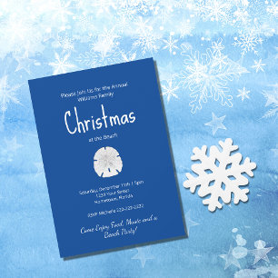 Christmas Beach Party Sand Dollar Tropical Blue  Invitation