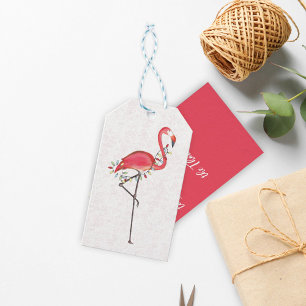 Christmas Beach Pink Flamingo Custom Gift Tags