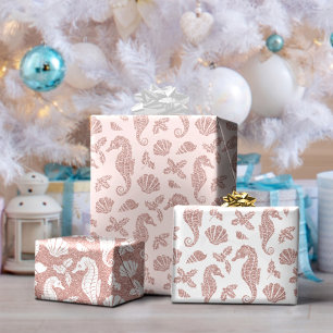 Christmas Beach Rose Gold Glitter Seahorse Pink Wrapping Paper Sheet