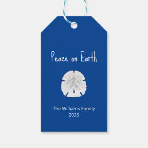 Christmas Beach Sand Dollar Peace on Earth Blue Gift Tags