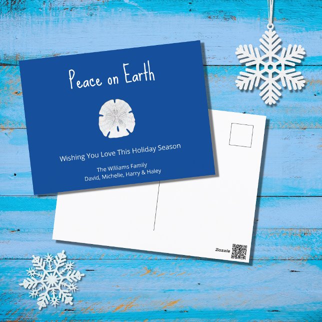 Christmas Beach Sand Dollar Peace on Earth Blue Holiday Postcard (Creator Uploaded)