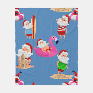 christmas beach santa claus vacation fleece blanket