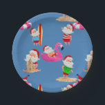 christmas beach santa claus vacation paper plate<br><div class="desc">" christmas beach santa claus vacation" , "beach santa" , christmas, "santa claus", tropical, vacation, "california santa" , "florida santa", "hawaii santa", "christmas july"</div>