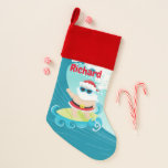 Christmas beach Santa surfing add name stocking<br><div class="desc">design by www.etsy.com/Shop/PrettyGrafikDesign back by www.etsy.com/Shop/JLaurieStudio</div>