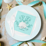 Christmas Beach Seas & Greetings Sand Dollar Aqua Napkin<br><div class="desc">These beachy Christmas paper napkins are perfect for holiday coastal entertaining, with aqua blue glitter coral, white sand dollar and starfish, and the seasonal message “Seas & Greetings”, on a light aqua blue background. *If you would like this design on more products or need design help, please contact me through...</div>