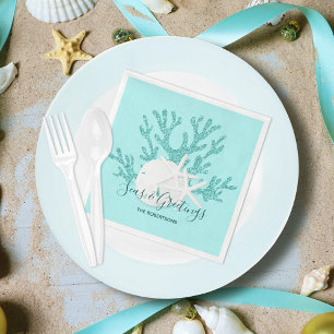 Christmas Beach Seas & Greetings Sand Dollar Aqua Napkin