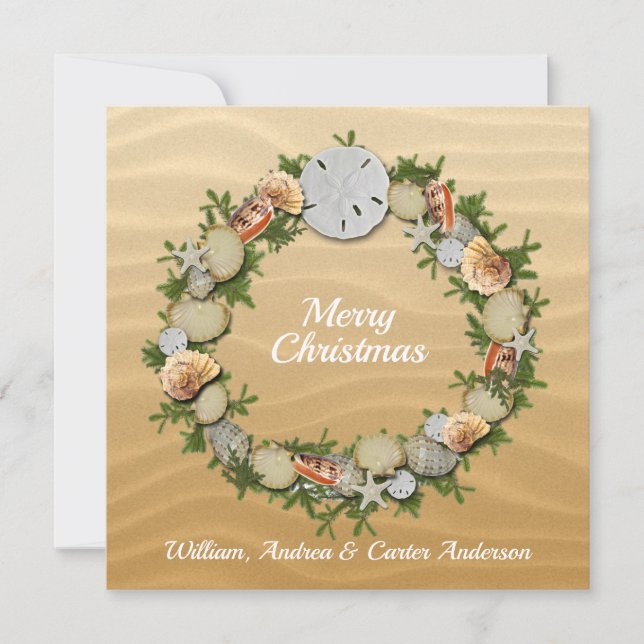 Christmas  Beach Seashells Starfish Sand Dollar Holiday Card (Front)