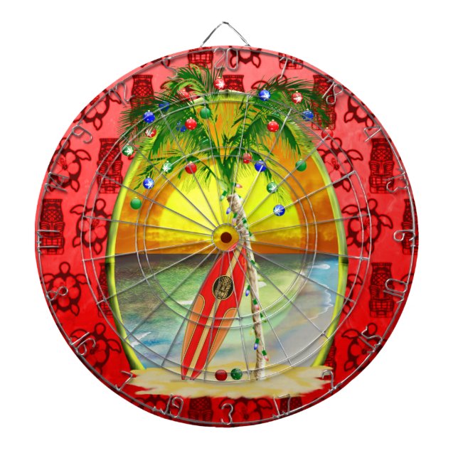 Christmas Beach Sunset Dartboard (Front)