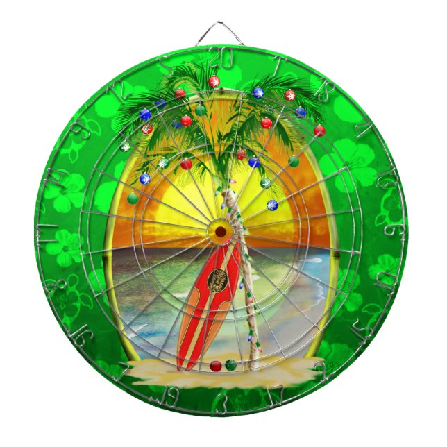 Christmas Beach Sunset Dartboard (Front)