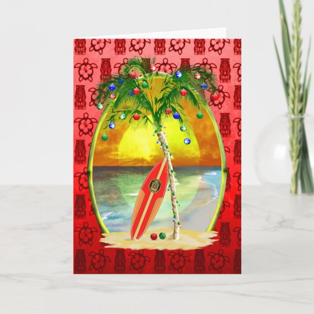 Christmas Beach Sunset Holiday Card (Front)