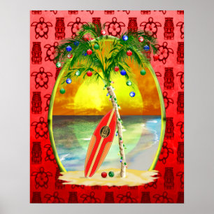 Christmas Beach Sunset Poster