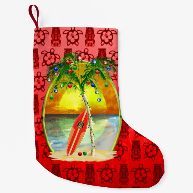 Christmas Beach Sunset Small Christmas Stocking (Front)