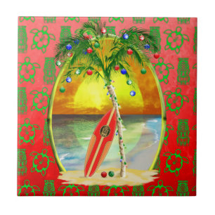 Christmas Beach Sunset Tile